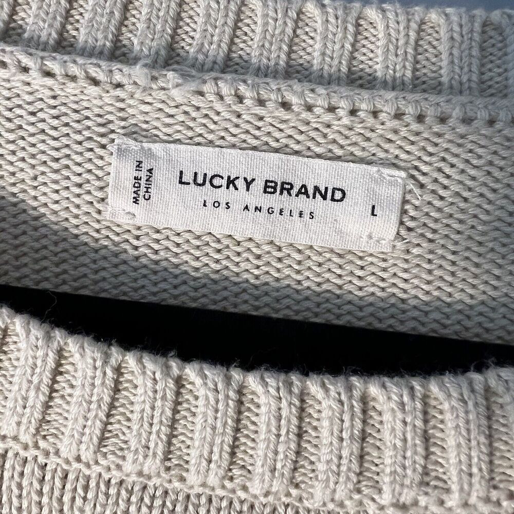 Lucky Brand Women Sweater Size Large Natural Ivory Knitted Textured Cotton Crop - Picture 3 of 11